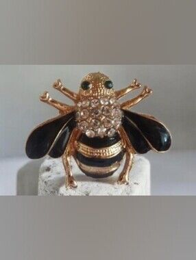 Gold Plated Gold and Black Crystal Bumble Bee Brooch - NWT